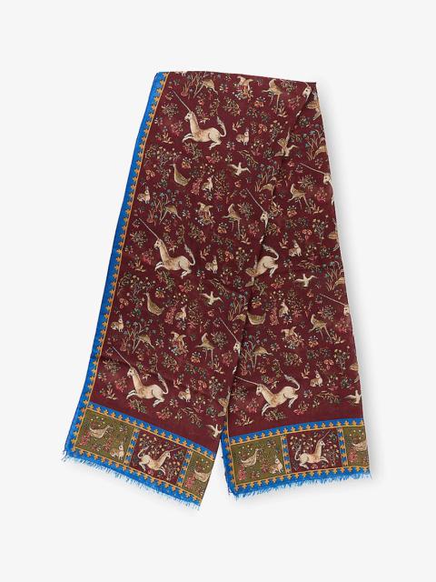 Drake's Unicorn-Print Wool and Silk Scarf