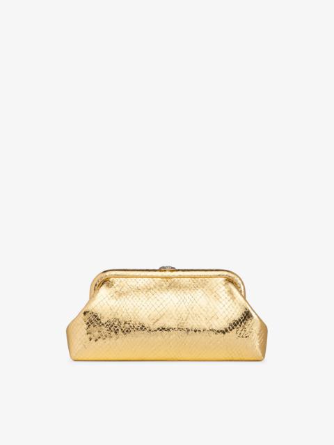 JIMMY CHOO Skylar
Gold Candy Wrap Leather Clutch with Square JC Clasp