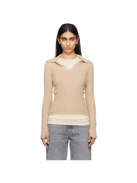 mfpen Beige Open Placket Polo