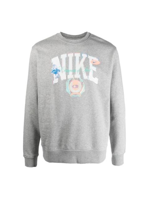 Nike Men's Nike Logo Pattern Printing Pullover Round Neck Long Sleeves Gray DR8033-063