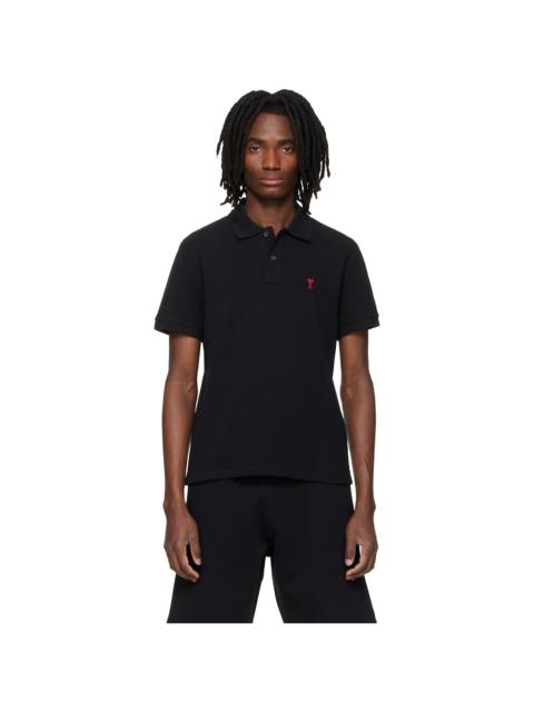 AMI Paris Black Cotton Ami de Coeur Polo