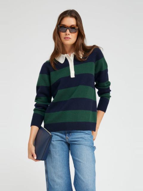 SPRWMN GREEN STRIPED CASHMERE POLO SWEATER