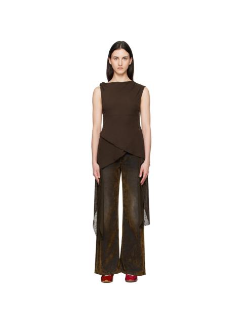 GANNI Brown Marl Mesh Top