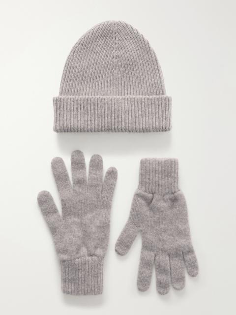 Johnstons of Elgin Ribbed Gloves and Beanie Cashmere Set