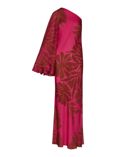 Johanna Ortiz Seville Passion Asymmetric Silk Maxi Dress fuchsia