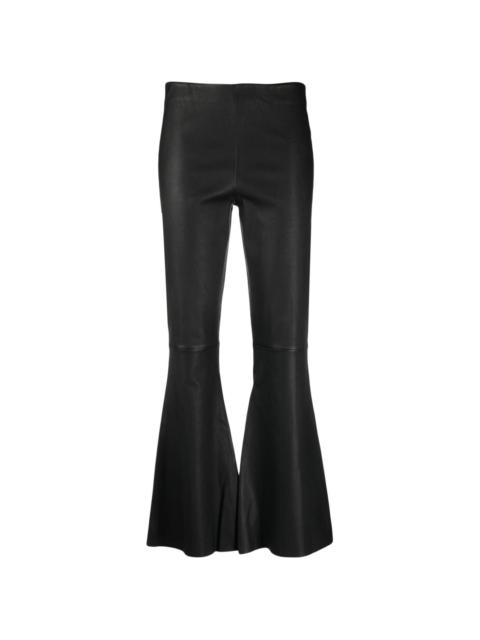 elasticated-waist leather flared trousers