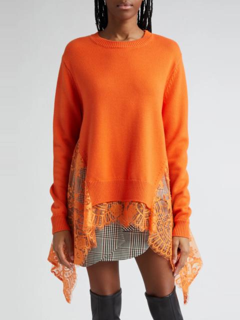 Lace Inset Crewneck Sweater