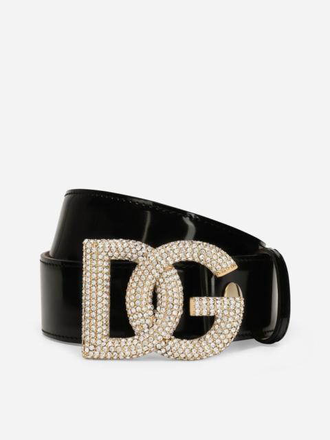 Dolce & Gabbana Polished calfskin belt with crystal DG logo