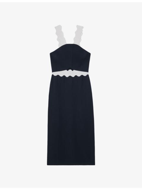 REISS Dillon Contrast-Strap Woven Midi Dress