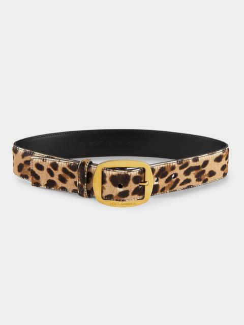 Leopard-Print Ponyhair Belt