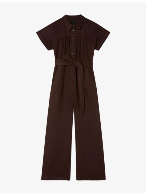 WHISTLES Collared Short-Sleeve Utility Linen Jumpsuit