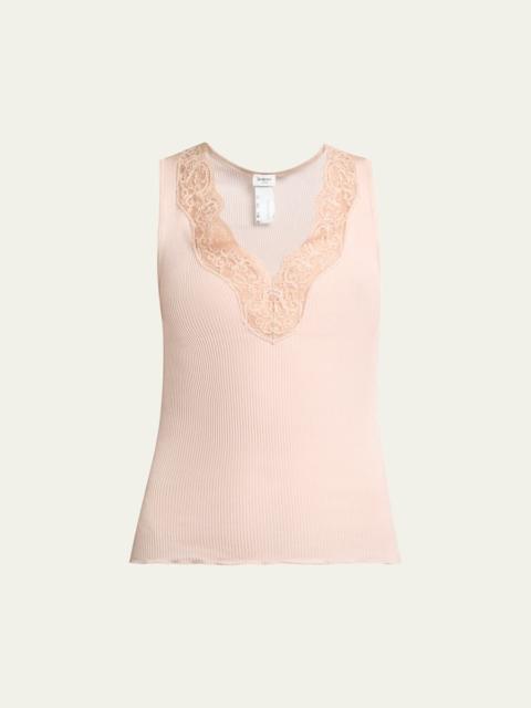 SAINT LAURENT Ribbed Silk Laced Tank Top