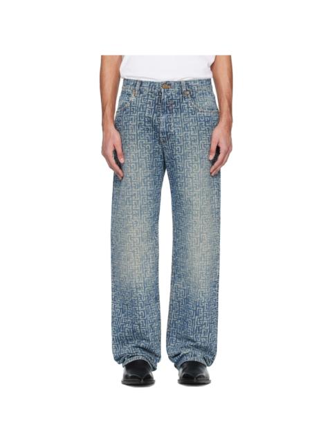Balmain Blue Monogram Laser Loose-Fit Jeans