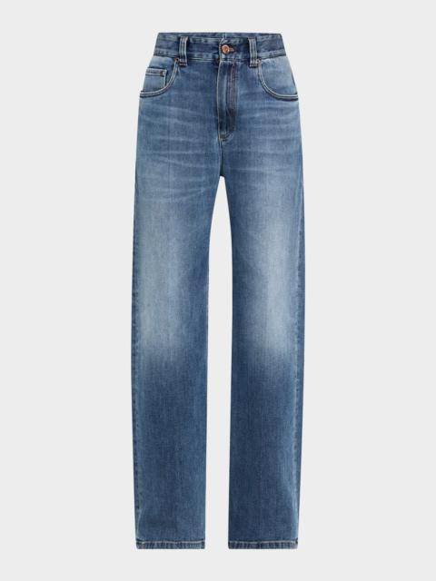 Brunello Cucinelli Soft Denim Loose Stove Pipe Jeans