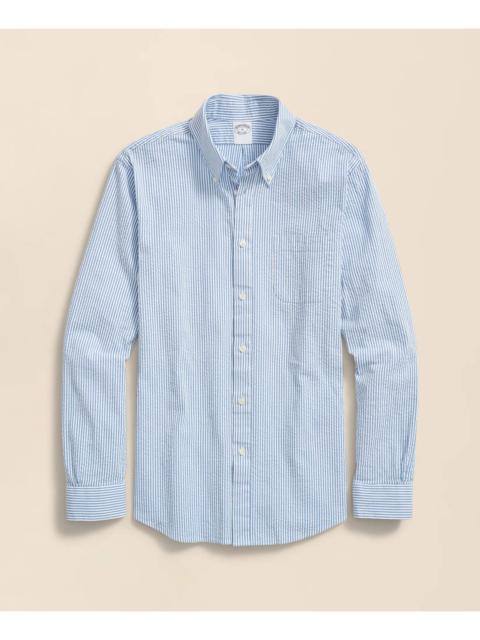 Brooks Brothers Washed Cotton Seersucker Button-Down Collar, Stripe Sport Shirt
