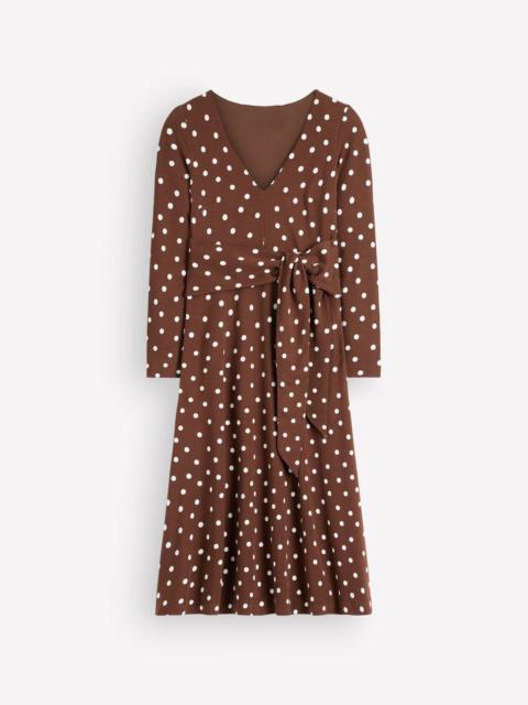 BODEN Tie Waist Ponte Dress-Raw Umber, Painted Dot