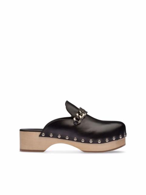 studded chain-strap leather clogs
