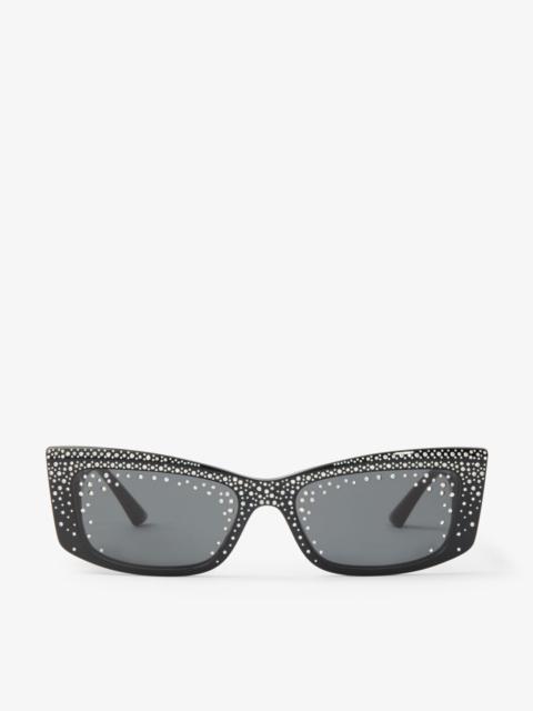 JIMMY CHOO Rosaline 
Black Rectangular Sunglasses with Crystals