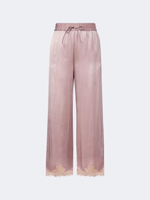 Valentino Lace-trimmed silk crêpe satin wide-leg pants