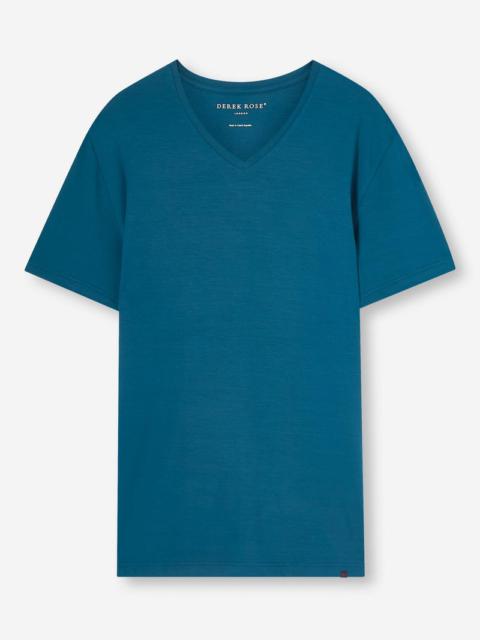 Derek Rose Men's V-Neck T-Shirt Basel Micro Modal Stretch Poseidon Blue