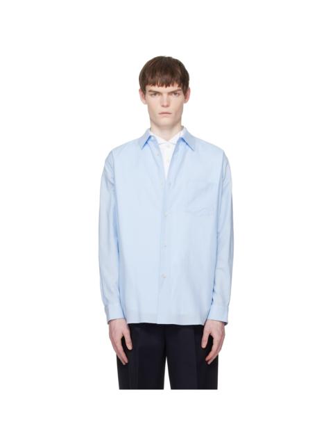 ssstein Blue Cotton Silk Oversized Regular Collar Shirt