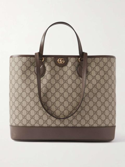 GUCCI Ophidia textured leather-trimmed printed coated-canvas tote