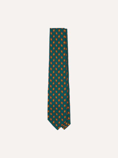 Drake's Green and Yellow Diamond Tile Print Silk Self-Tipped Tie