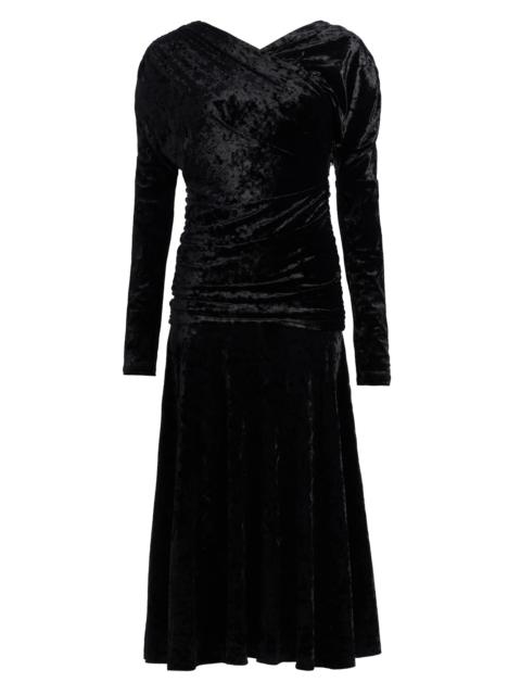 GANNI Women's Ruched Velour Jersey A-Line Midi-Dress - Black