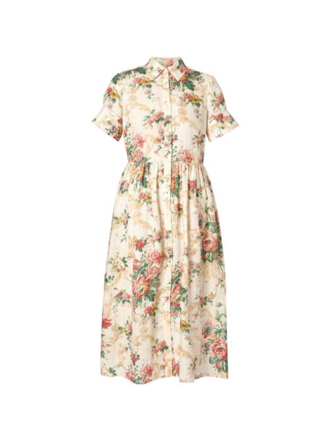 floral-print linen shirt dress