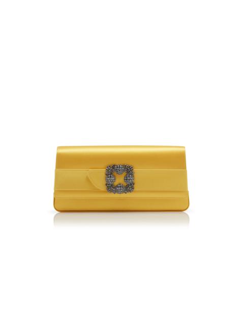 Manolo Blahnik Yellow Satin Jewel Buckle Clutch