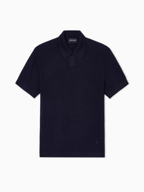 EMPORIO ARMANI POLO SHIRT-COLLAR JUMPER IN VIRGIN WOOL WITH CHECK MOTIF