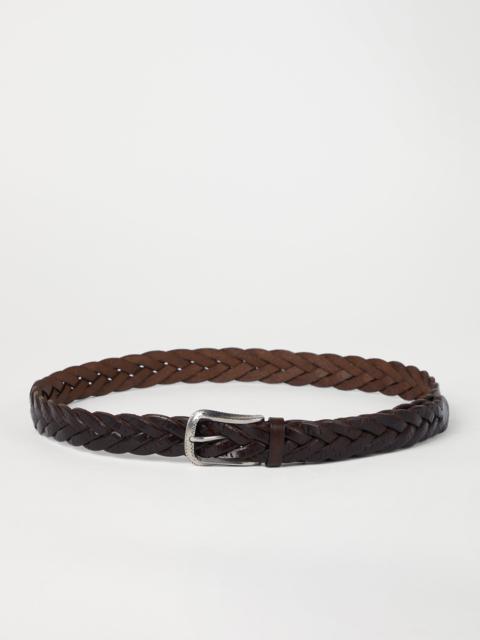 Brunello Cucinelli Scratched braided calfskin belt with detailed buckle
