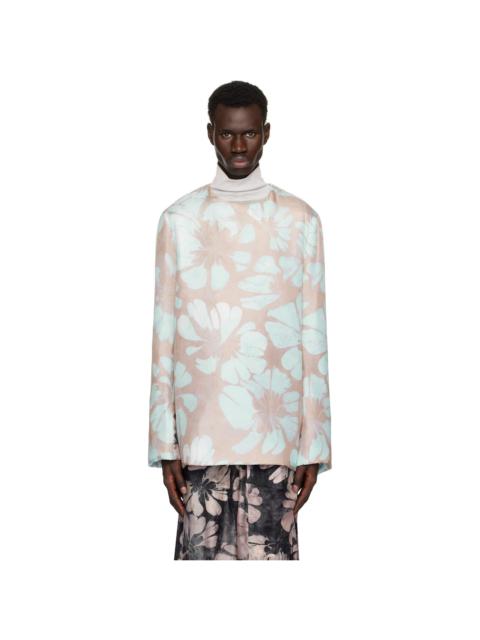 Dries Van Noten Blue & Pink Silk Long Sleeve Top