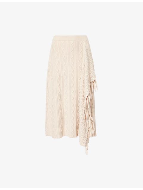 SIMKHAI Kara Fringed Cotton And Wool Midi Skirt