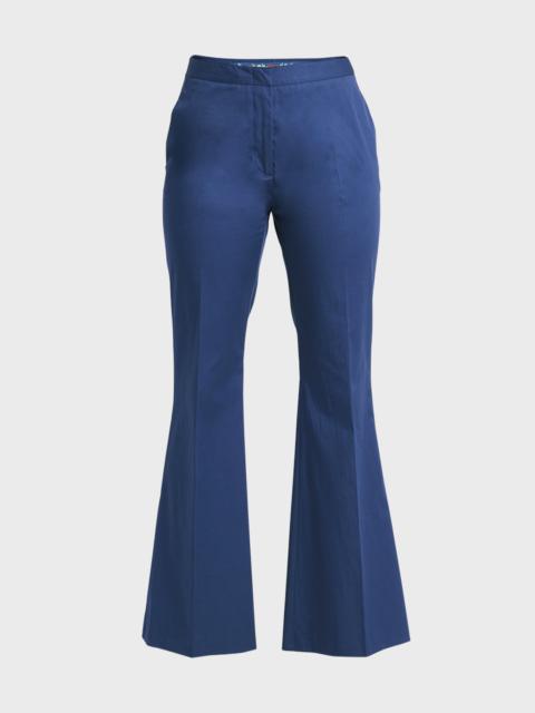 Mid-Rise Stretch Cotton Kick-Flare Ankle Trousers
