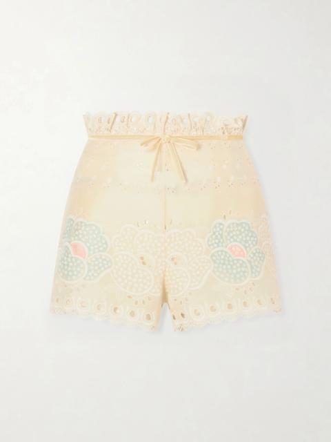Valentino Bow-detailed broderie anglaise cotton shorts Cream