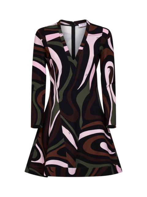 PUCCI Khaki and pink Marmo-print compact jersey mini dress