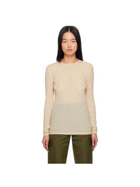 rabanne Beige Crystal-Cut Long Sleeve T-Shirt