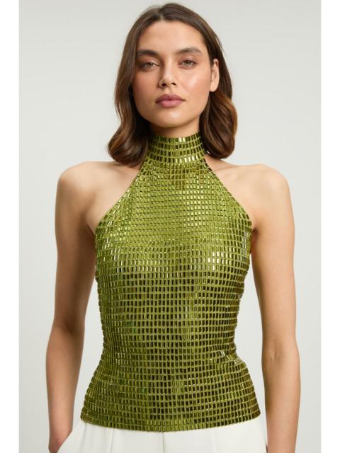 KAREN MILLEN Premium Crystal Embellished Jersey Halter Top