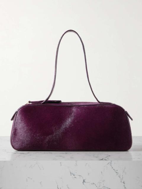 KHAITE Simona leather-trimmed calf hair shoulder bag Burgundy