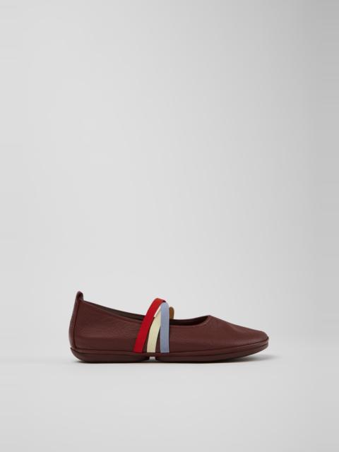 CAMPER Twins Burgundy Leather Ballerinas for Women.