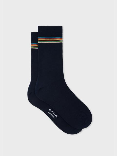 Paul Smith Women's Navy 'Signature Stripe' Cuff Socks