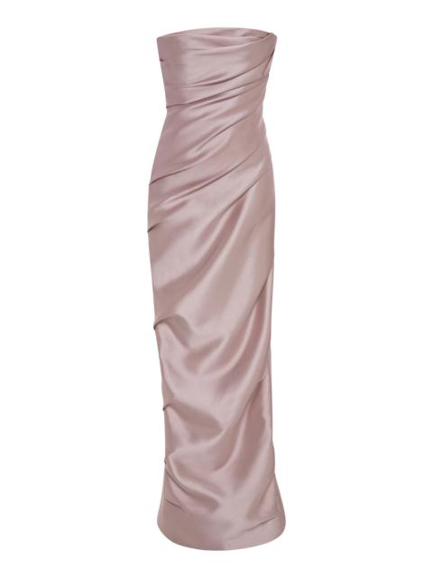 MARMAR HALIM Draped Strapless Mikado Gown and Shawl pink