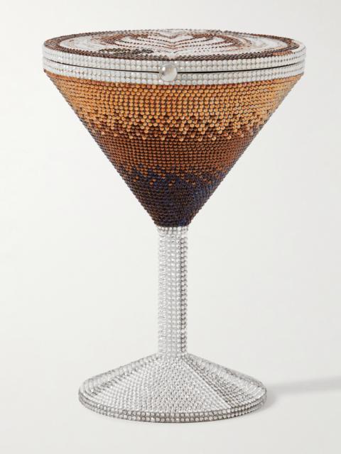 JUDITH LEIBER Martini Espresso Crystal-embellished Silver-tone Clutch