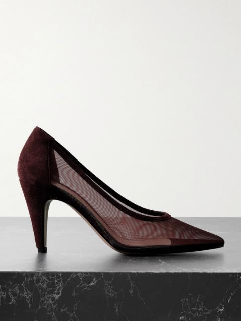Gianvito Rossi Rete 85 suede-trimmed mesh pumps Dark brown