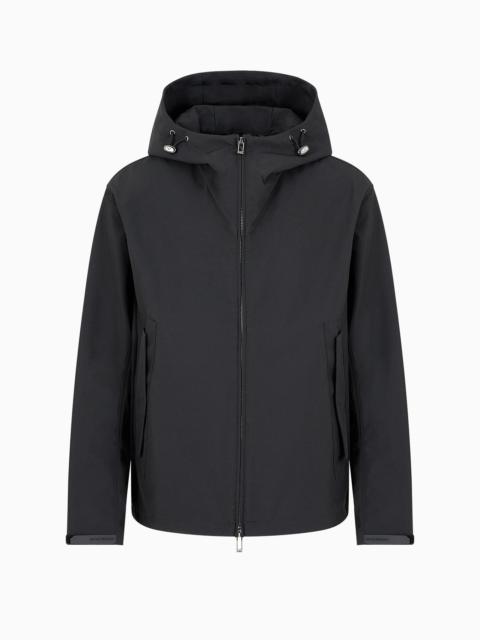 Blouson with nylon hood and backed knit