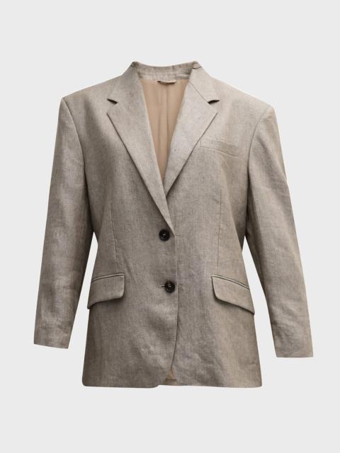 Metallic Linen Single-Breasted Blazer Jacket