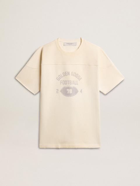 Golden Goose Men's cotton T-shirt in vintage white with raw edge on the front