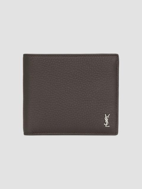 SAINT LAURENT Men's Tiny Cassandre East-West Wallet in Grained Leather - Urban Grey
