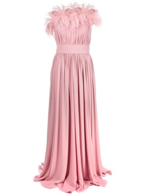 ELIE SAAB Tuscan feather-trim silk dress